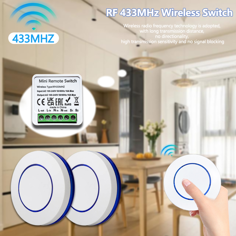 Ir Remote Module - สวิตช์ไฟไร้สาย 433HMz รีเลย์รับสัญญาณ 10A รีโมทแบบปุ่มกลม RF
