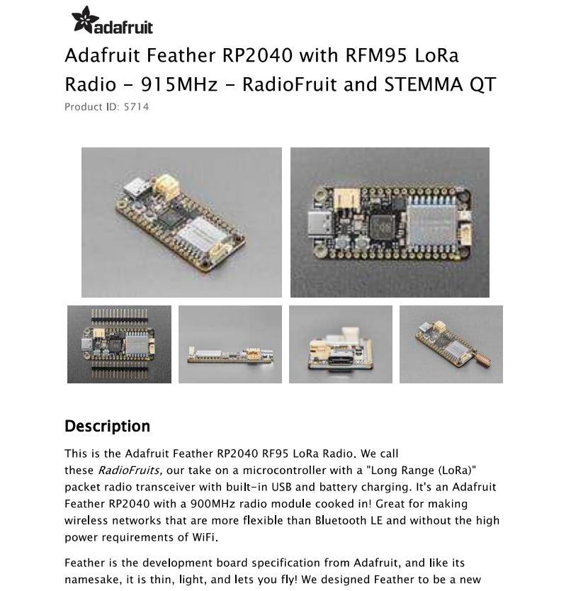 5714 เฟเธอร์ RP2040 พร้อมวิทยุ - Lora Rfm95 บทวิจารณ์และราคา
